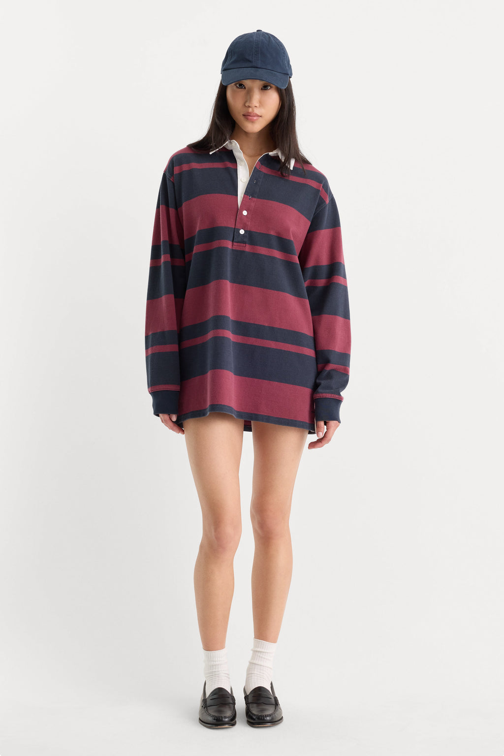 THE KNIT RUGBY MINI DRESS NAVY BERRY CLUB STRIPE
