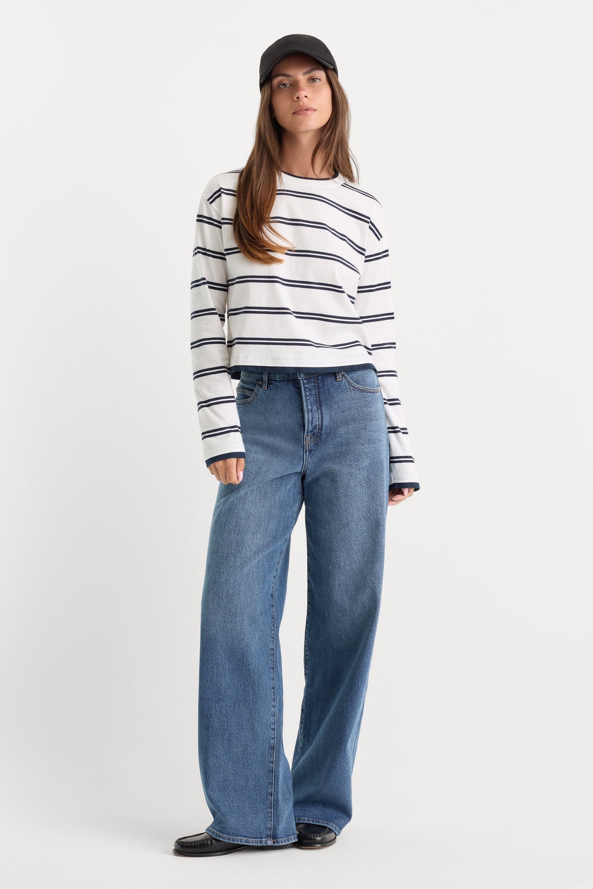 THE LONG SLEEVE LAYERED TEE NAVY DOUBLE STRIPE