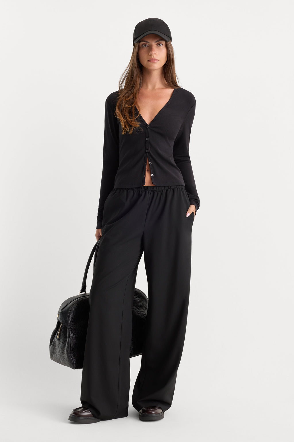 THE RIB V NECK CARDIGAN BLACK