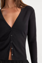THE RIB V NECK CARDIGAN BLACK