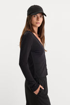 THE RIB V NECK CARDIGAN BLACK