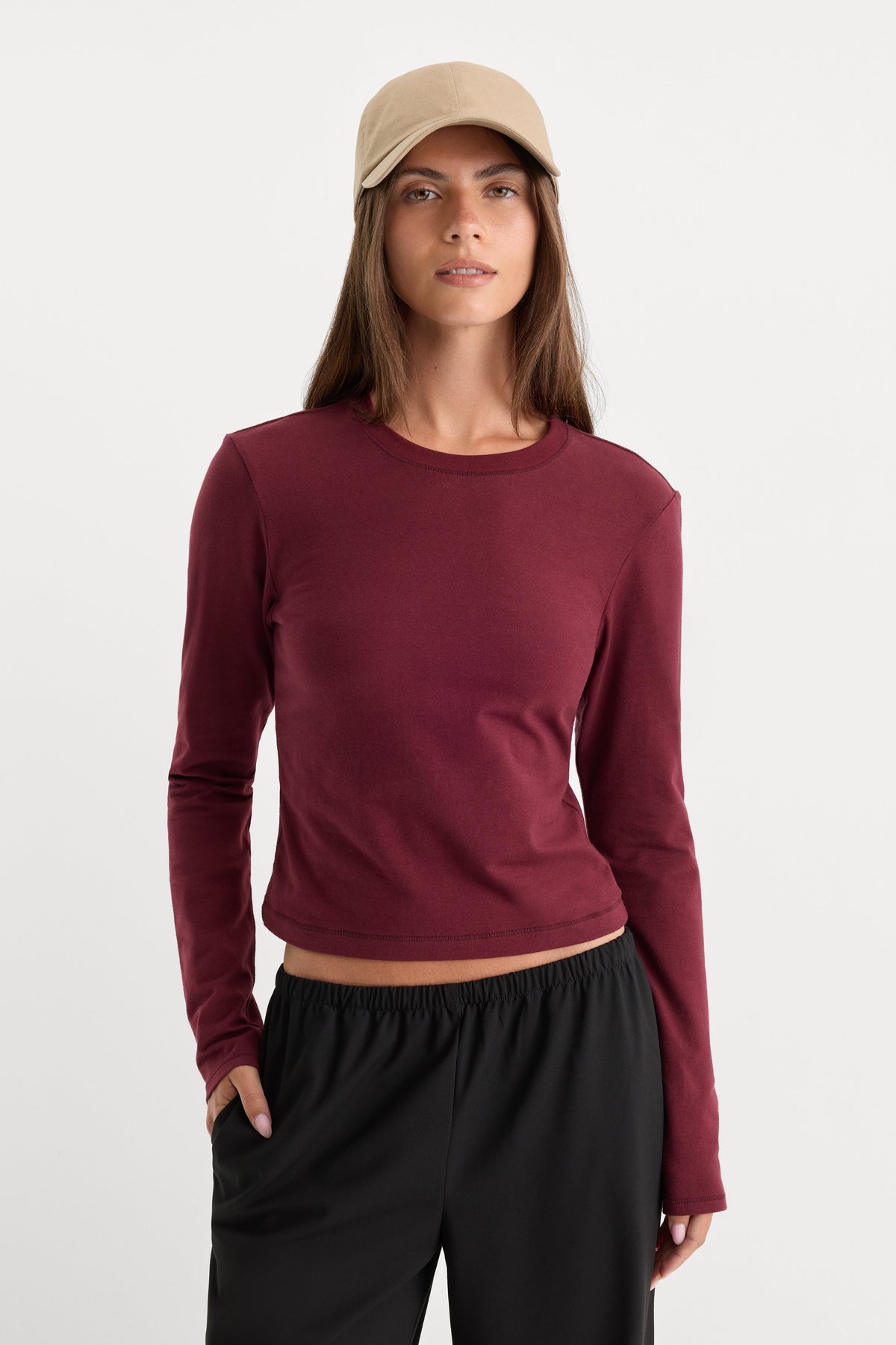 THE LONG SLEEVE BABY TEE BERRY NOIR