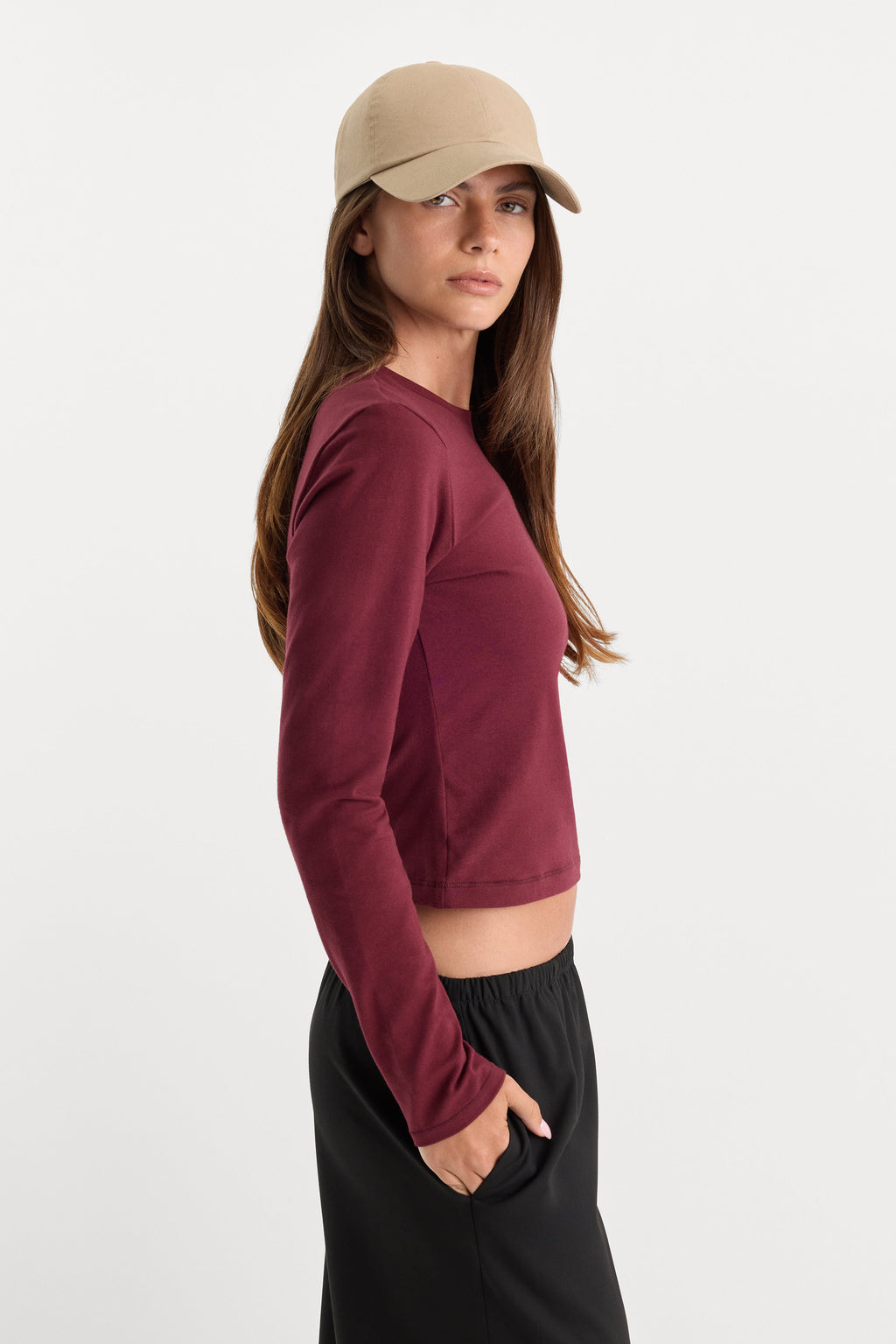 THE LONG SLEEVE BABY TEE BERRY NOIR