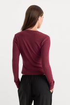 THE RIB V NECK CARDIGAN BERRY NOIR