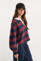 THE CROPPED RUGBY POLO NAVY BERRY NOIR BLOCK STRIPE