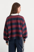 THE CROPPED RUGBY POLO NAVY BERRY NOIR BLOCK STRIPE