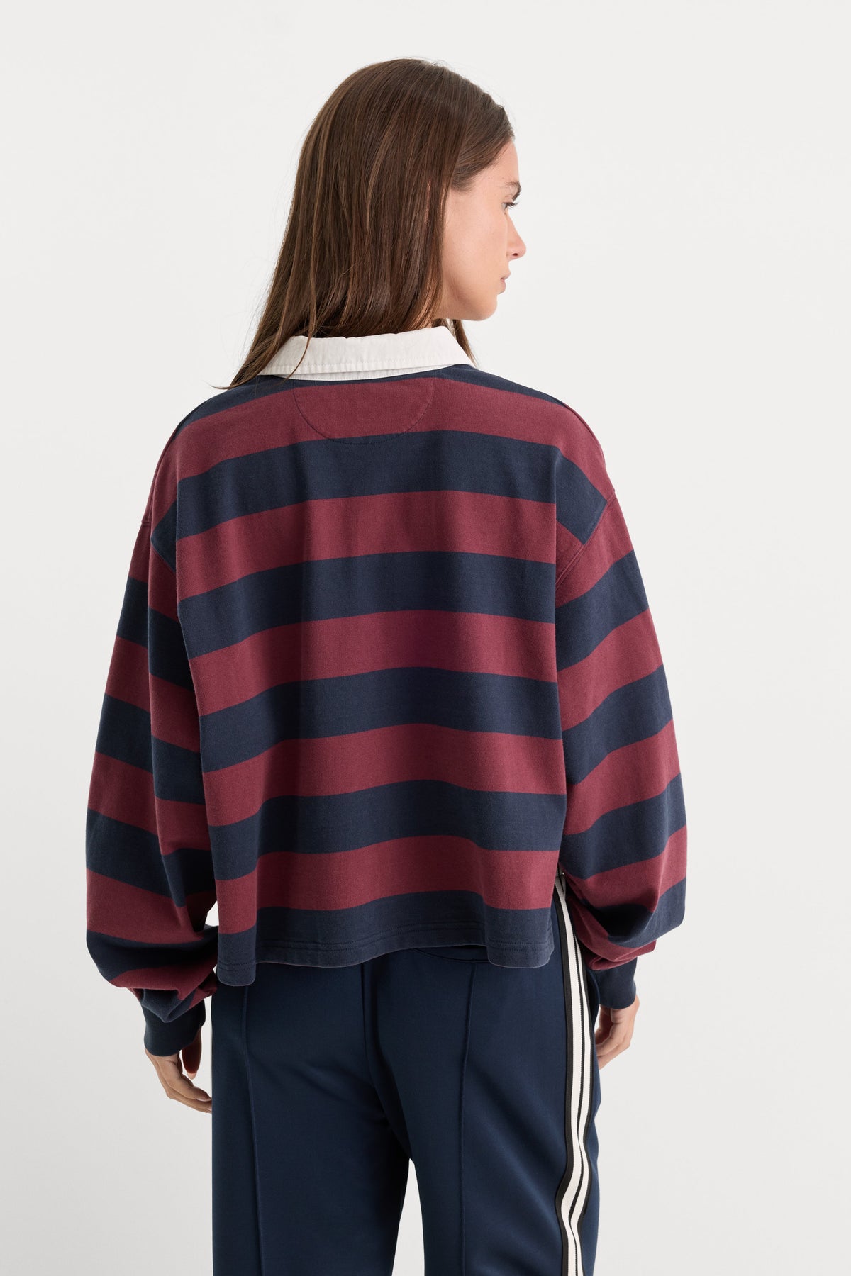 THE CROPPED RUGBY POLO NAVY BERRY NOIR BLOCK STRIPE