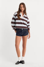 THE CROPPED RUGBY POLO ESPRESSO SKY BLOCK STRIPE