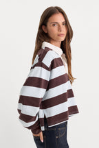 THE CROPPED RUGBY POLO ESPRESSO SKY BLOCK STRIPE