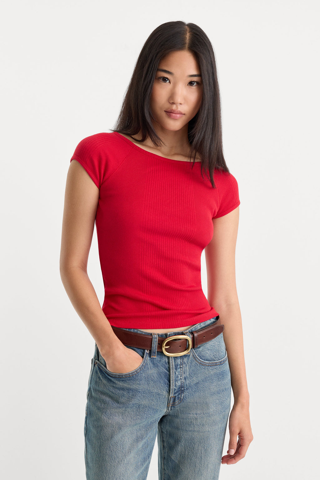 THE VARIEGATED RIB TOP CRIMSON ROSE