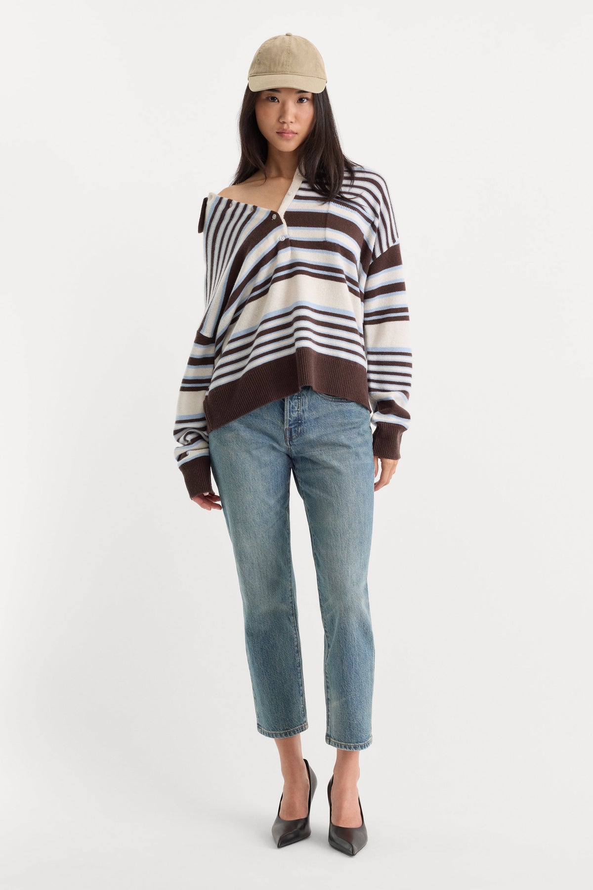 THE OVERSIZED RUGBY SWEATER MOCHA STRIPE