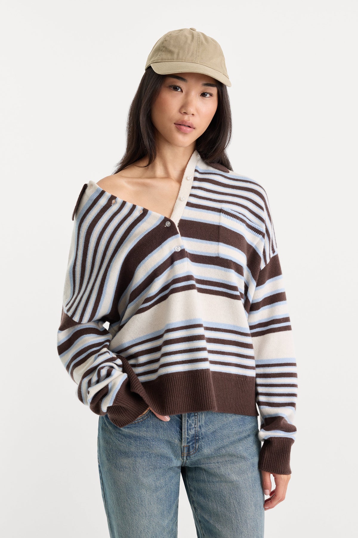 THE OVERSIZED RUGBY SWEATER MOCHA STRIPE