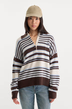 THE OVERSIZED RUGBY SWEATER MOCHA STRIPE
