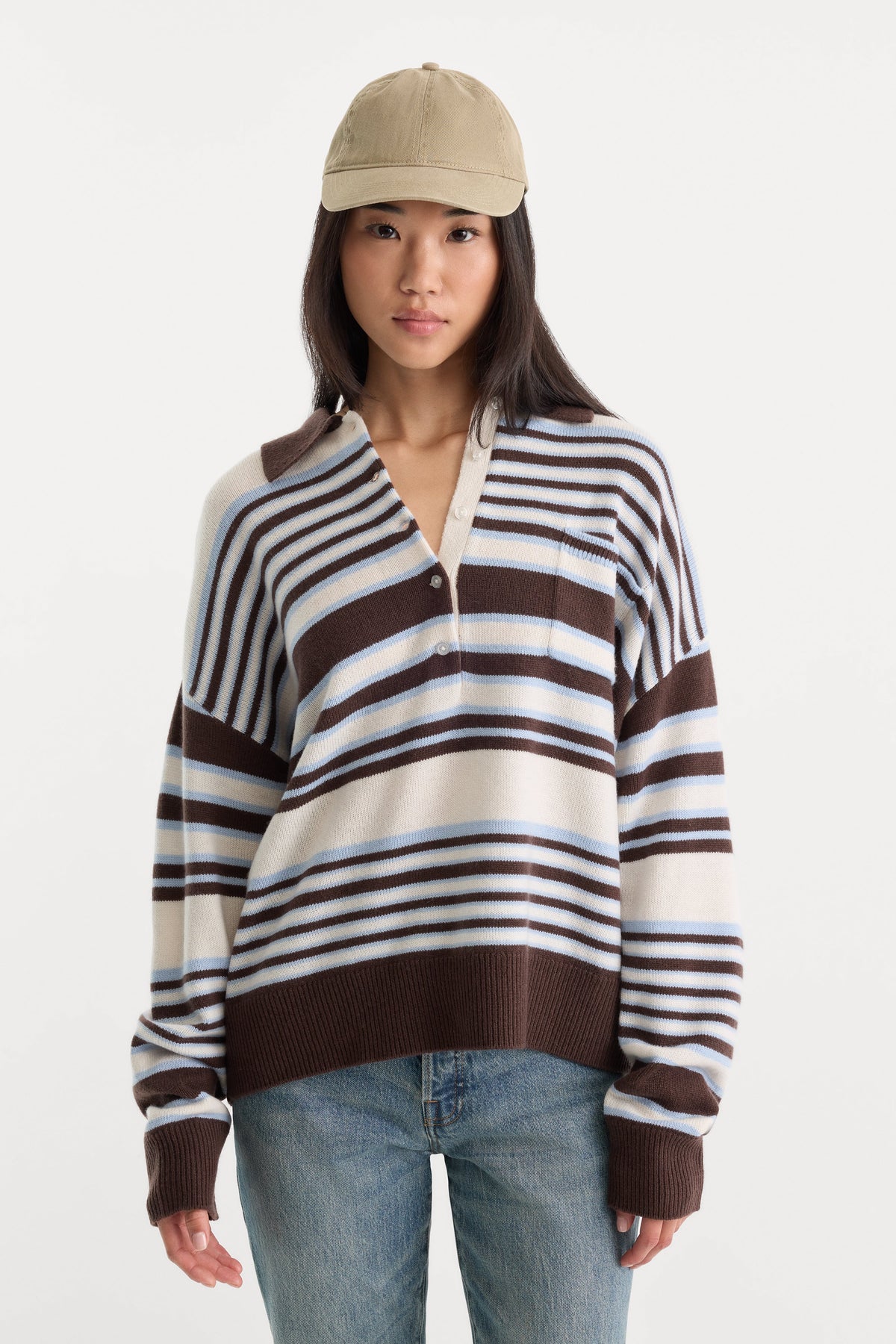 THE OVERSIZED RUGBY SWEATER MOCHA STRIPE