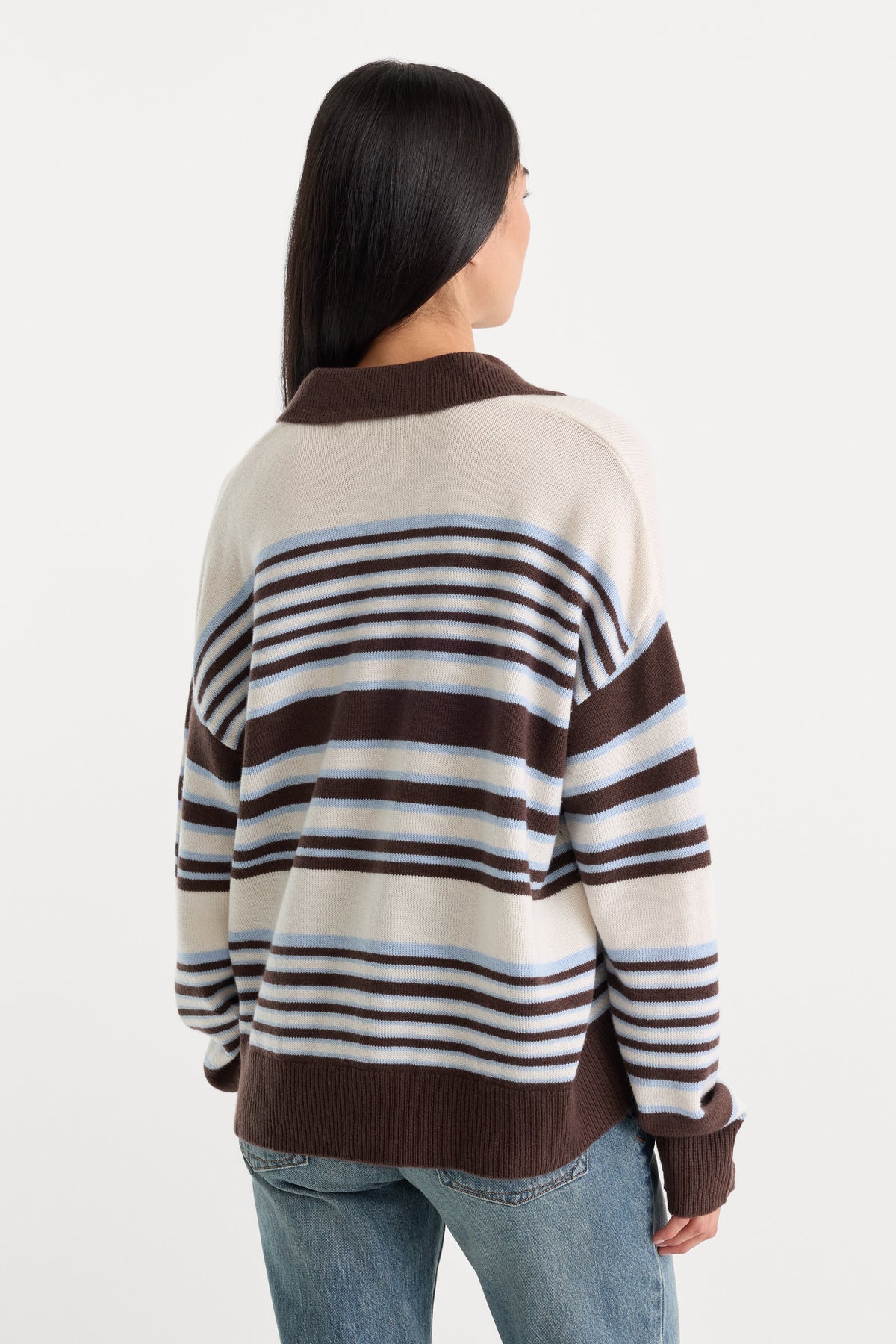 THE OVERSIZED RUGBY SWEATER MOCHA STRIPE