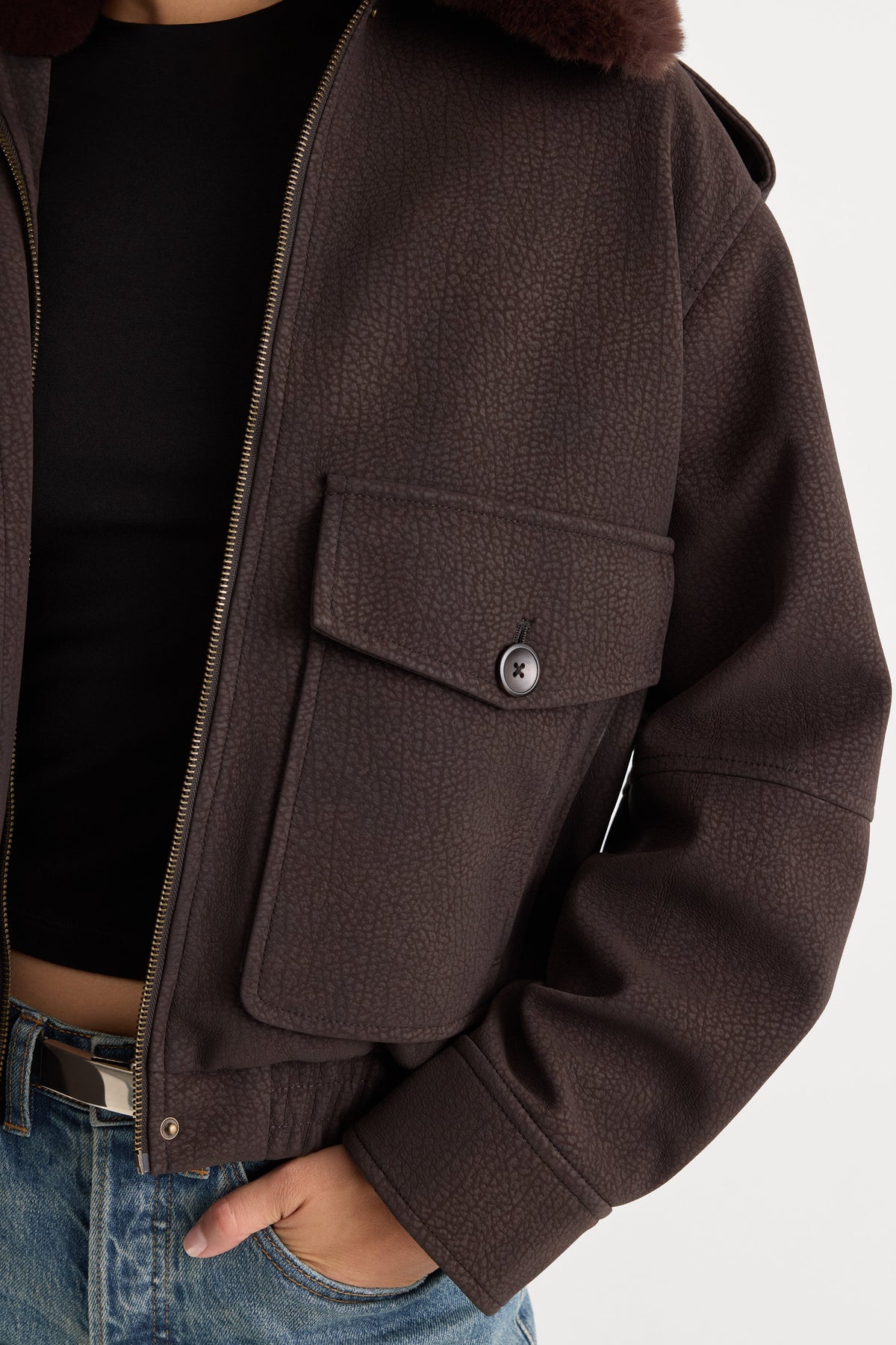 THE BETTER THAN LEATHER BOMBER JACKET ESPRESSO