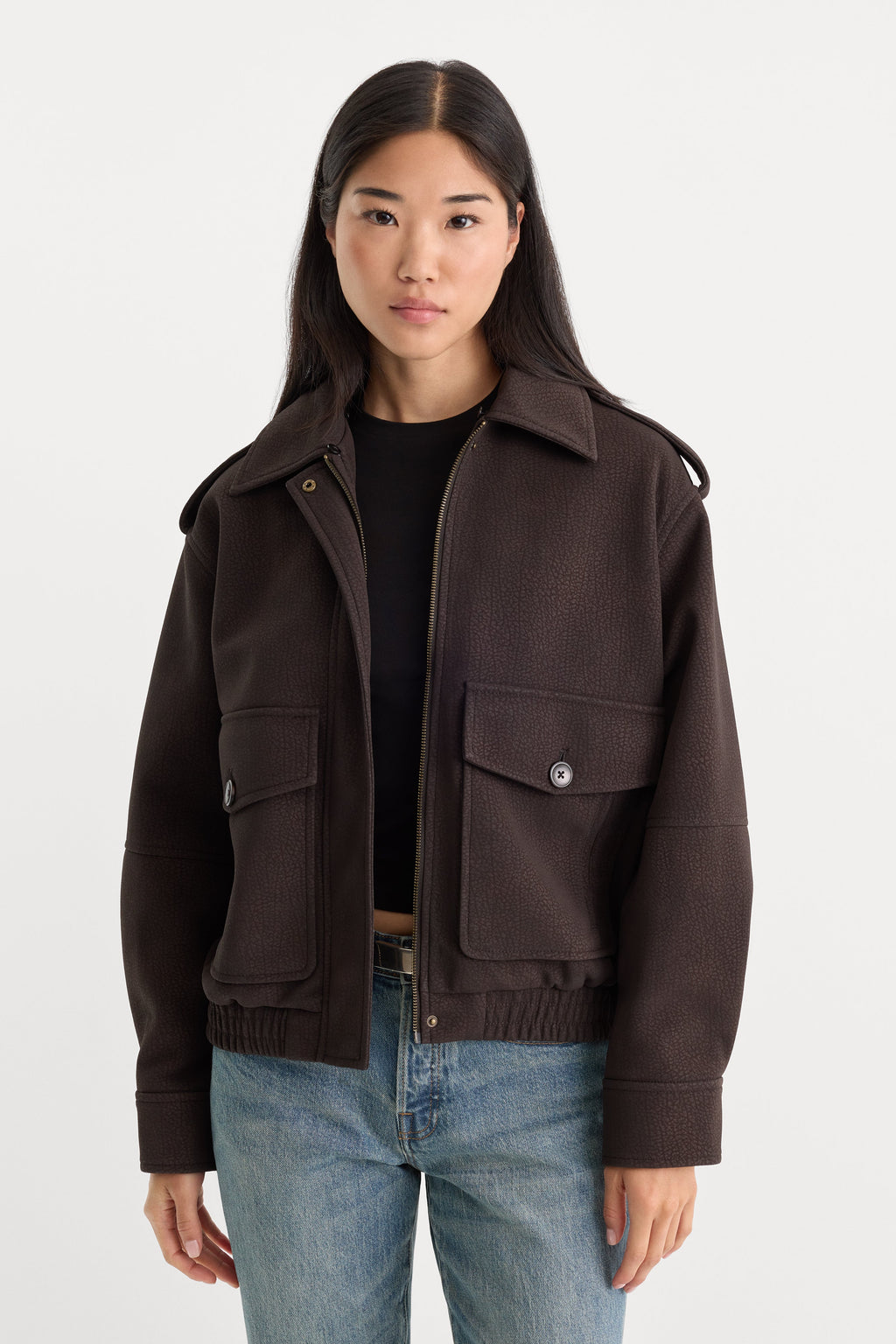 THE BETTER THAN LEATHER BOMBER JACKET ESPRESSO