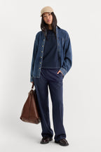 THE LOW RISE STRAIGHT LEG TROUSER NAVY PINSTRIPE