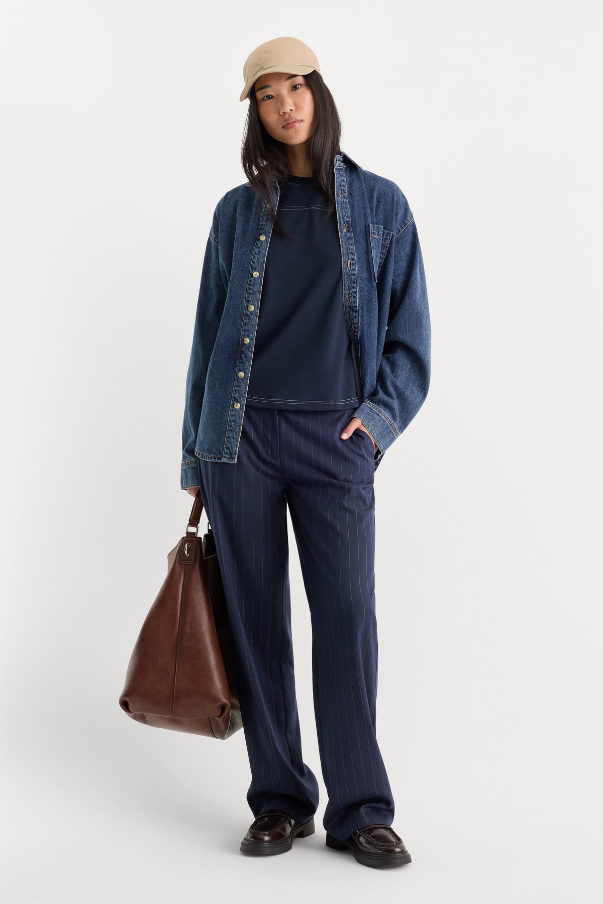 THE LOW RISE STRAIGHT LEG TROUSER NAVY PINSTRIPE