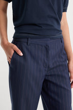 THE LOW RISE STRAIGHT LEG TROUSER NAVY PINSTRIPE