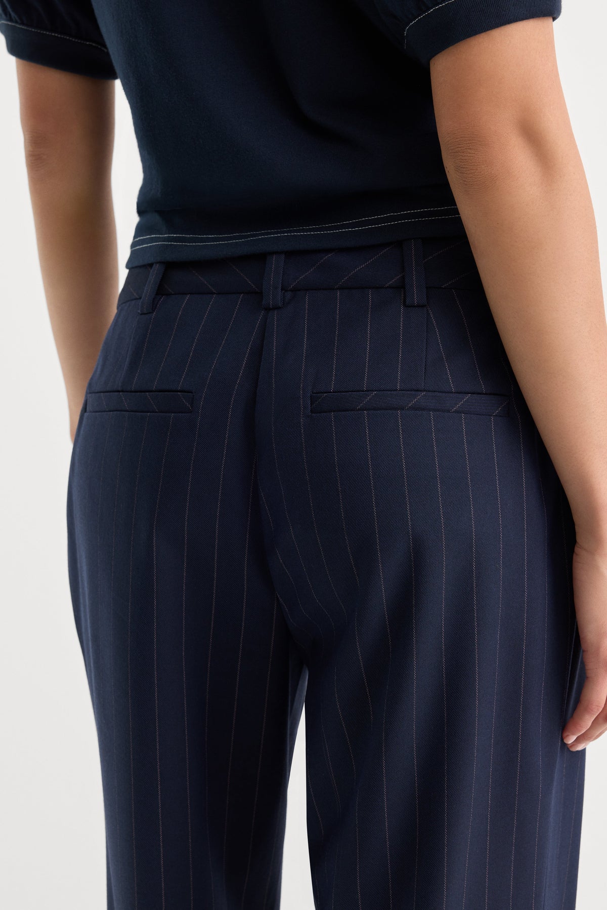 THE LOW RISE STRAIGHT LEG TROUSER NAVY PINSTRIPE