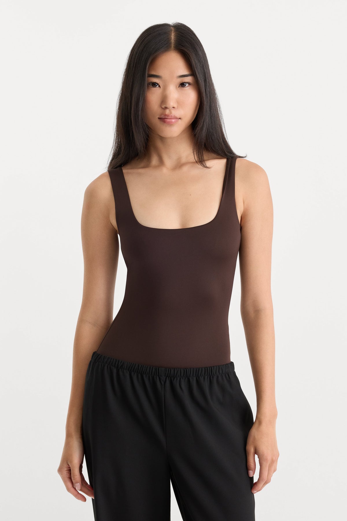 THE SCULPTING MODERN TANK BODYSUIT ESPRESSO