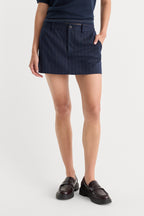 THE TROUSER MINI SKIRT NAVY PINSTRIPE