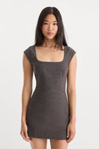THE CAP SLEEVE MINI DRESS CHARCOAL MINI HOUNDSTOOTH