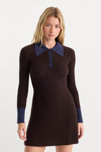 THE KNIT POLO MINI DRESS ESPRESSO