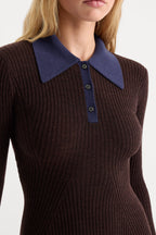 THE KNIT POLO MINI DRESS ESPRESSO