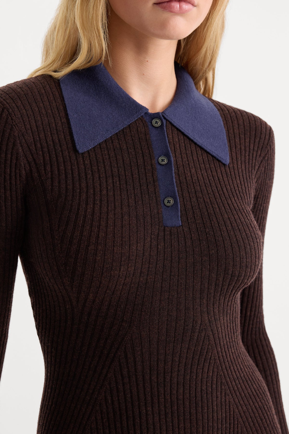 THE KNIT POLO MINI DRESS ESPRESSO