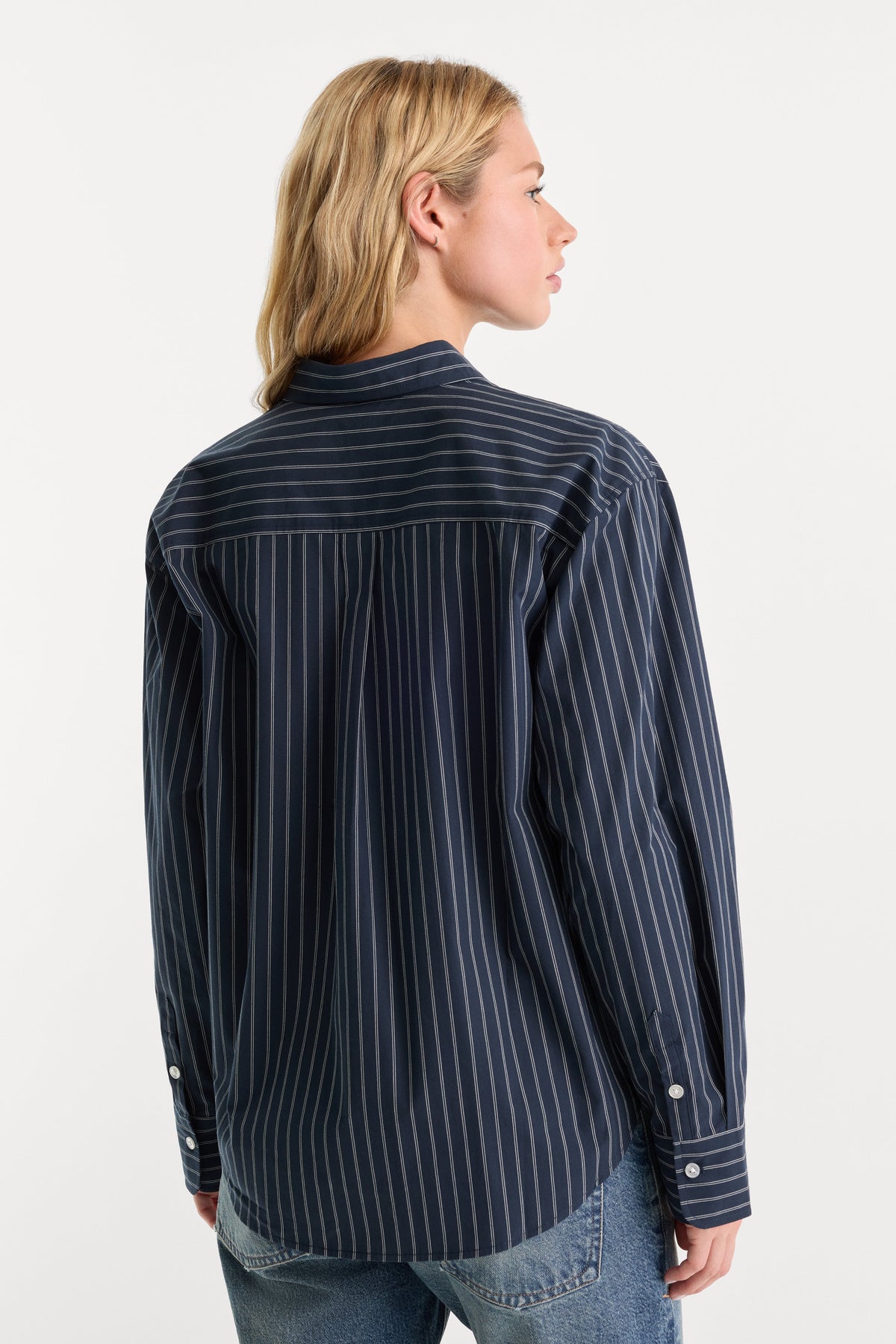 THE POPLIN EASY SHIRT NAVY STRIPE
