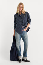 THE POPLIN EASY SHIRT NAVY STRIPE