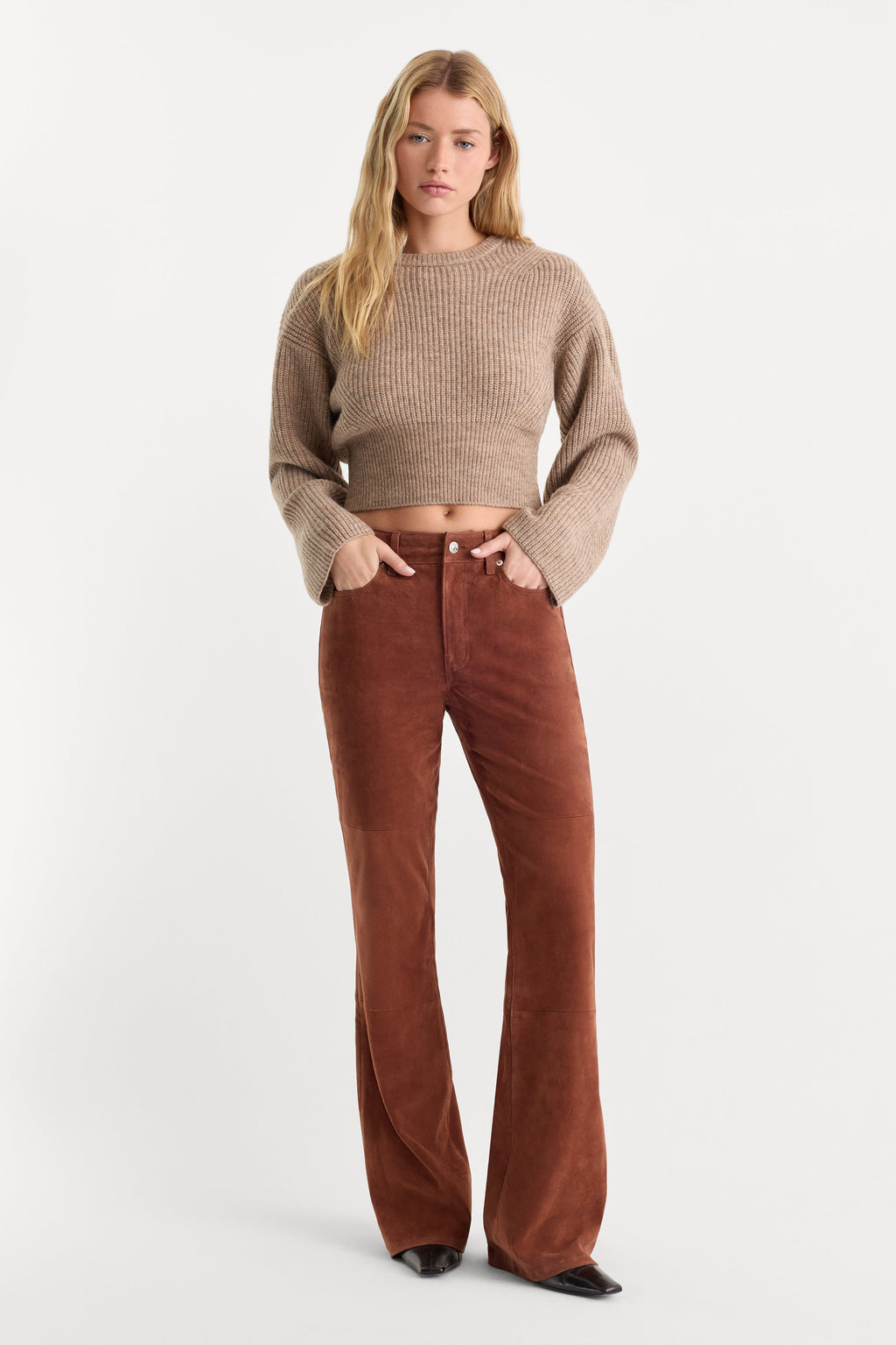 SUEDE GOOD LEGS FLARE PANT CAFE CLAY