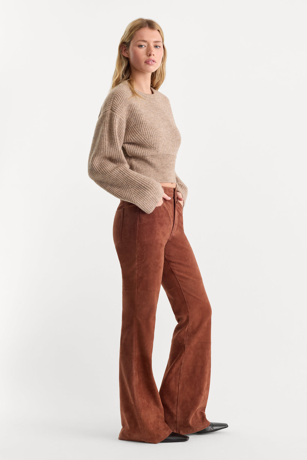 SUEDE GOOD LEGS FLARE PANT CAFE CLAY