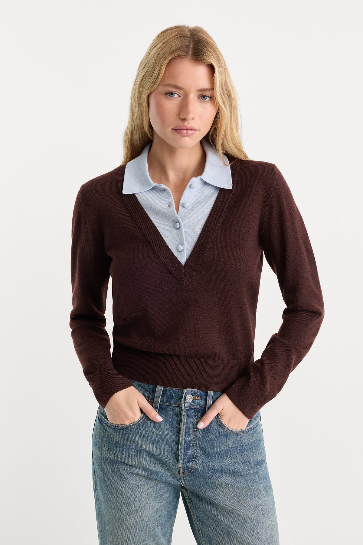THE TWO IN ONE SWEATER MOCHA WITH SKY