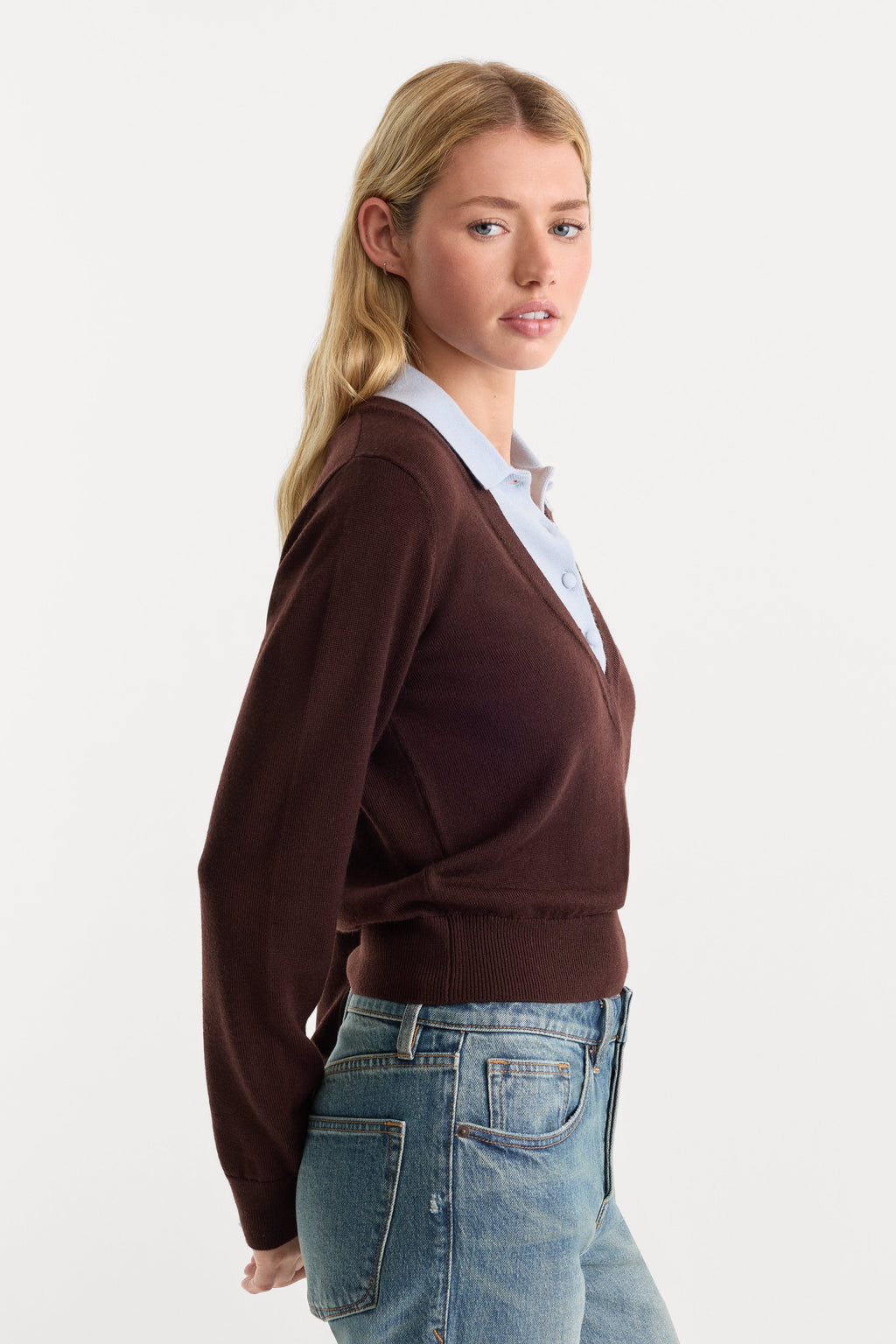 THE TWO IN ONE SWEATER MOCHA WITH SKY