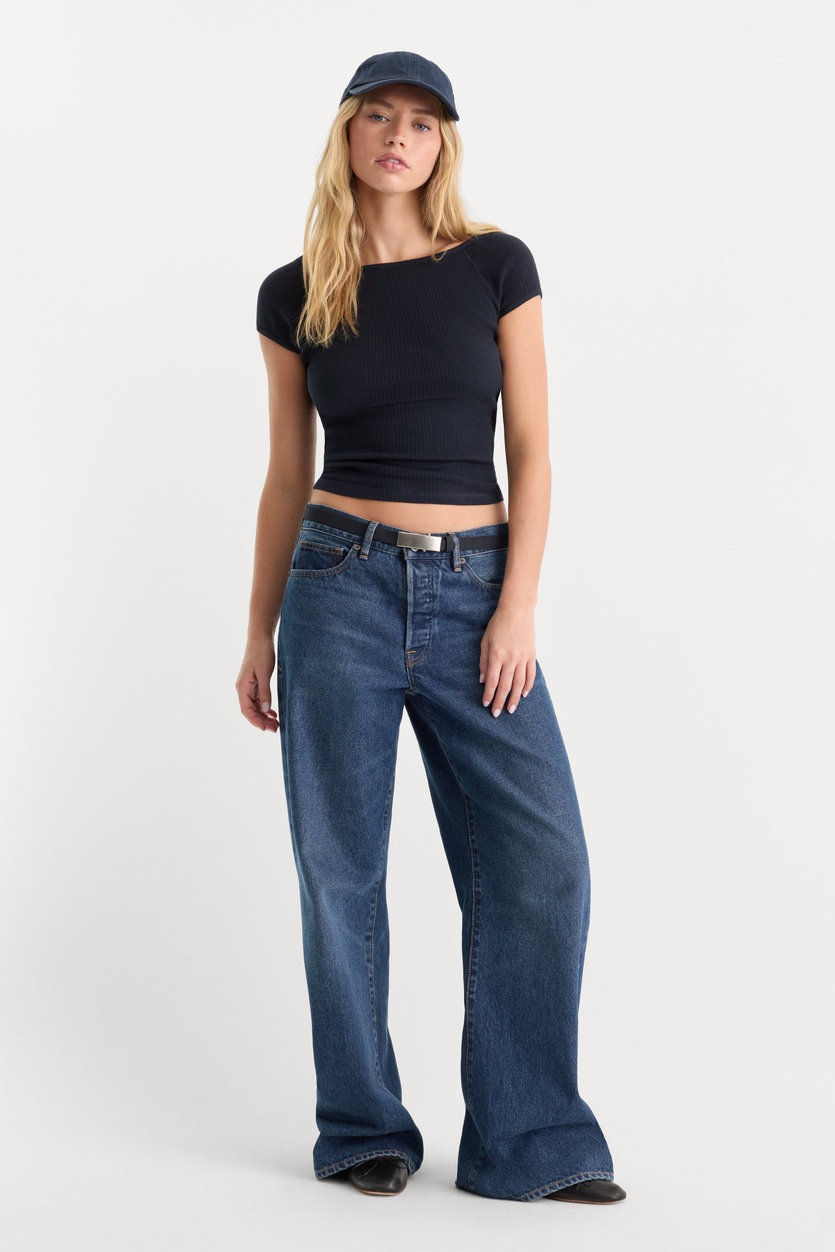 THE VARIEGATED RIB TOP NEW NAVY002