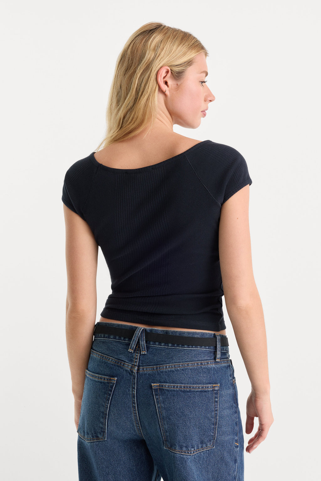 THE VARIEGATED RIB TOP NEW NAVY002