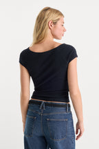 THE VARIEGATED RIB TOP NEW NAVY002