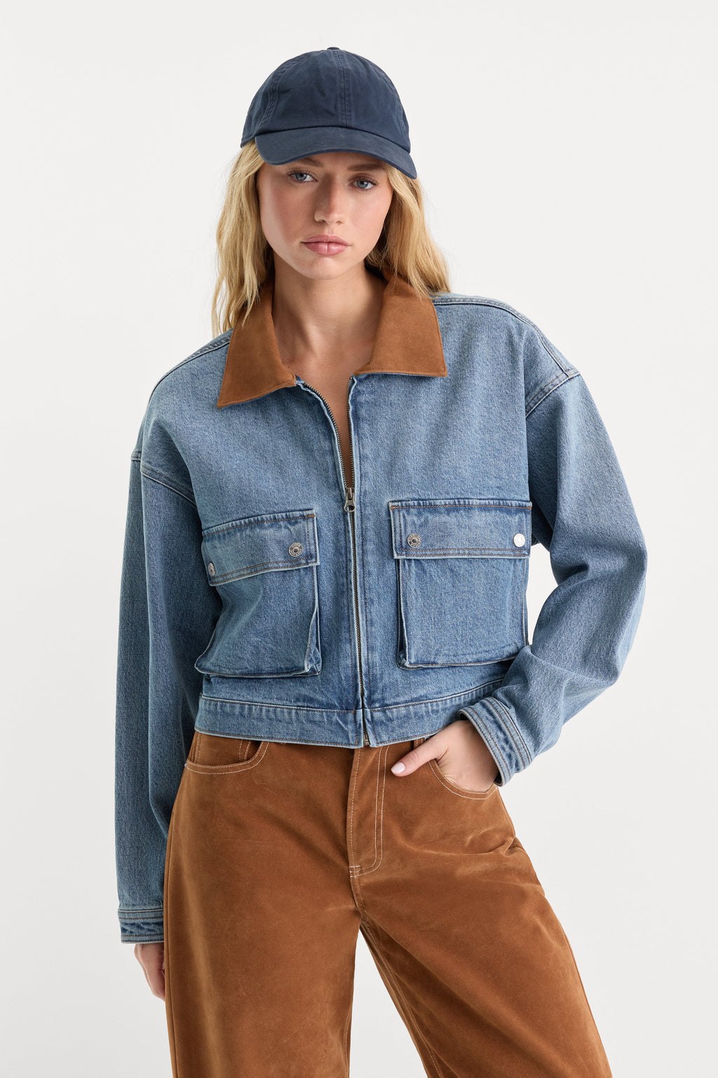 THE DENIM SWING CROPPED JACKET AMBER