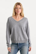 THE COZY V NECK SWEATER HEATHER GREY001