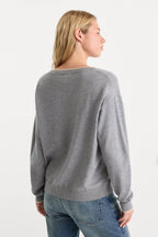THE COZY V NECK SWEATER HEATHER GREY001