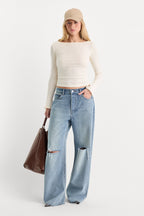 THE VARIEGATED RIB LONG SLEEVE TOP CHALK