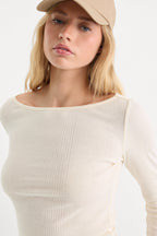 THE VARIEGATED RIB LONG SLEEVE TOP CHALK