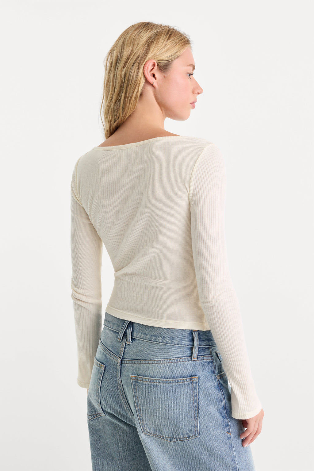 THE VARIEGATED RIB LONG SLEEVE TOP CHALK