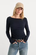 THE VARIEGATED RIB LONG SLEEVE TOP NEW NAVY002