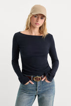 THE VARIEGATED RIB LONG SLEEVE TOP NEW NAVY002