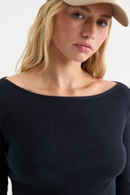 THE VARIEGATED RIB LONG SLEEVE TOP NEW NAVY002
