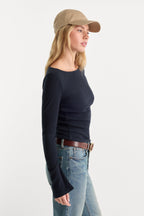 THE VARIEGATED RIB LONG SLEEVE TOP NEW NAVY002